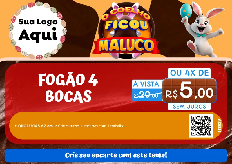 Modelo de Cartaz para Cartaz A4 Horizontal com o tema O Coelho Ficou Maluco - Páscoa para Móveis e Eletro
