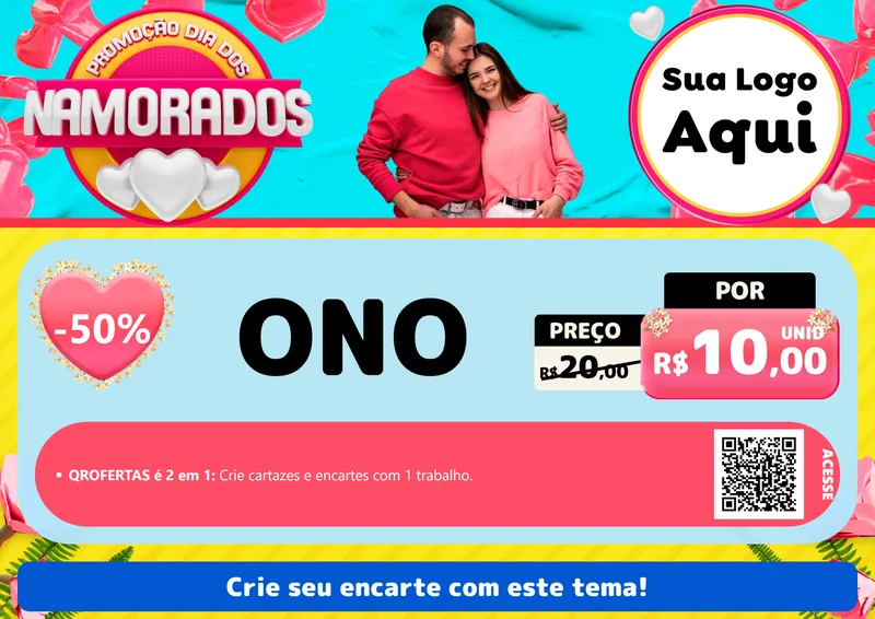 Modelo de Cartaz para Cartaz A4 Horizontal com o tema Promoção Dia dos Namorados para Óticas
