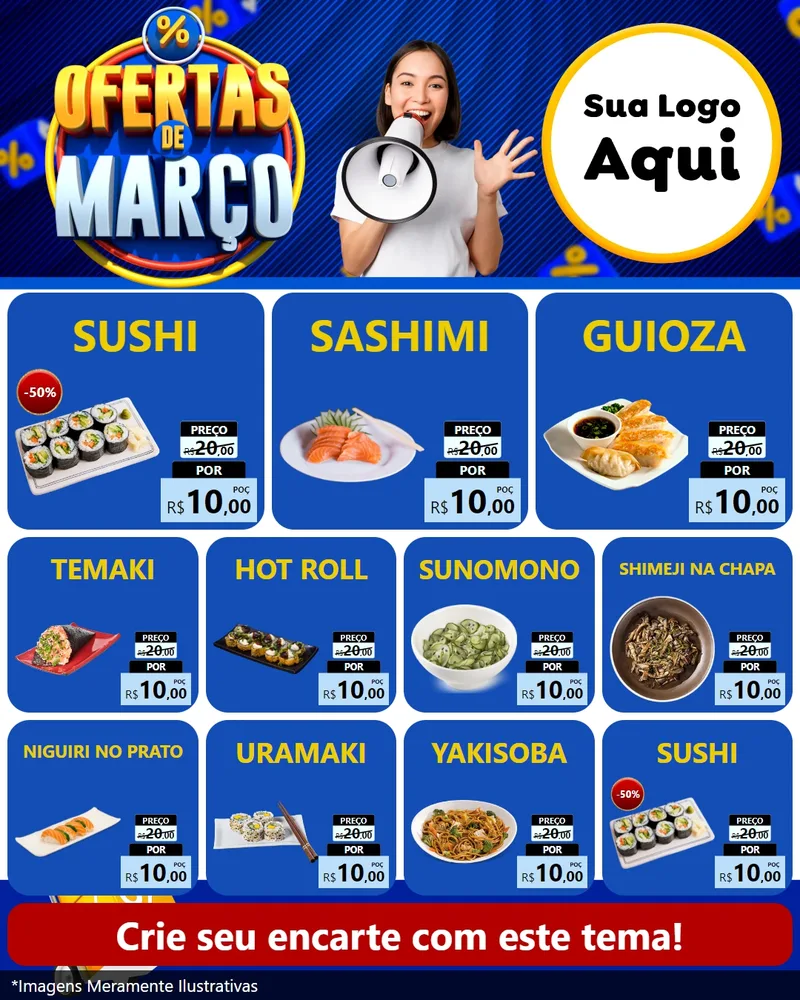 Modelo de Rede Social para Feed Instagram com o tema Ofertas de Março para Comida japonesa