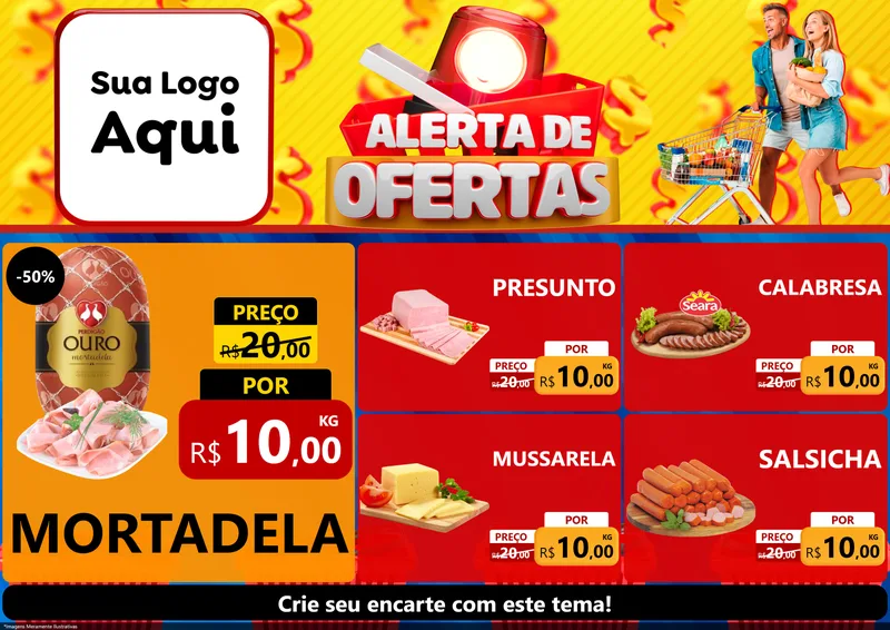 Modelo de Encarte para Encarte A4 Horizontal com o tema Alerta de Ofertas para Frios e Laticínios