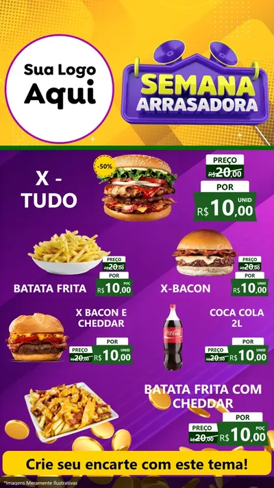 Modelo de TV para TV Vertical com o tema Semana Arrasadora para Hamburgueria