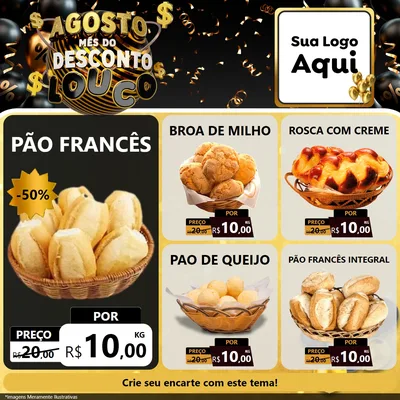 Modelo de Rede Social para Feed Facebook com o tema Agosto Mês do Desconto Louco para Padaria