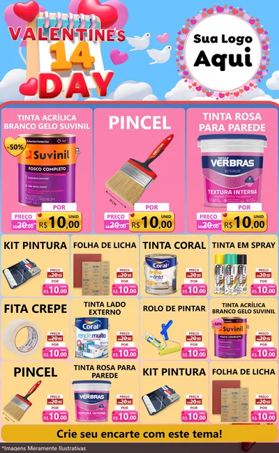 Modelo de Encarte para Encarte Grande com o tema Valentine's Day para Tintas e Ferramentas