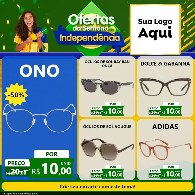 Modelo de Rede Social para Feed Facebook com o tema Ofertas da Semana da Independência para Óticas