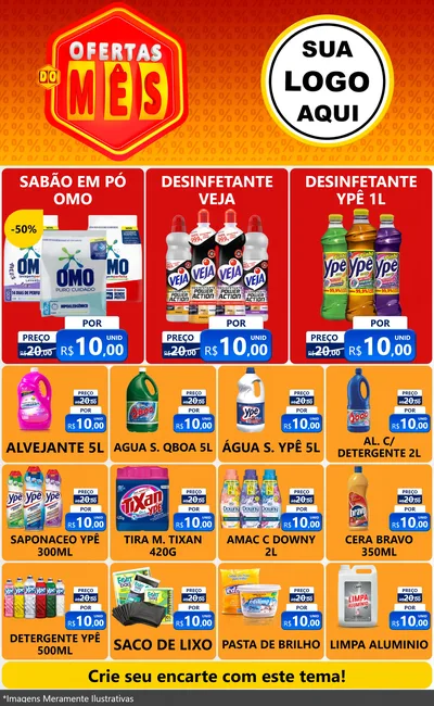 Modelo de Encarte para Encarte Grande com o tema Ofertas do Mês para Produtos de Limpeza