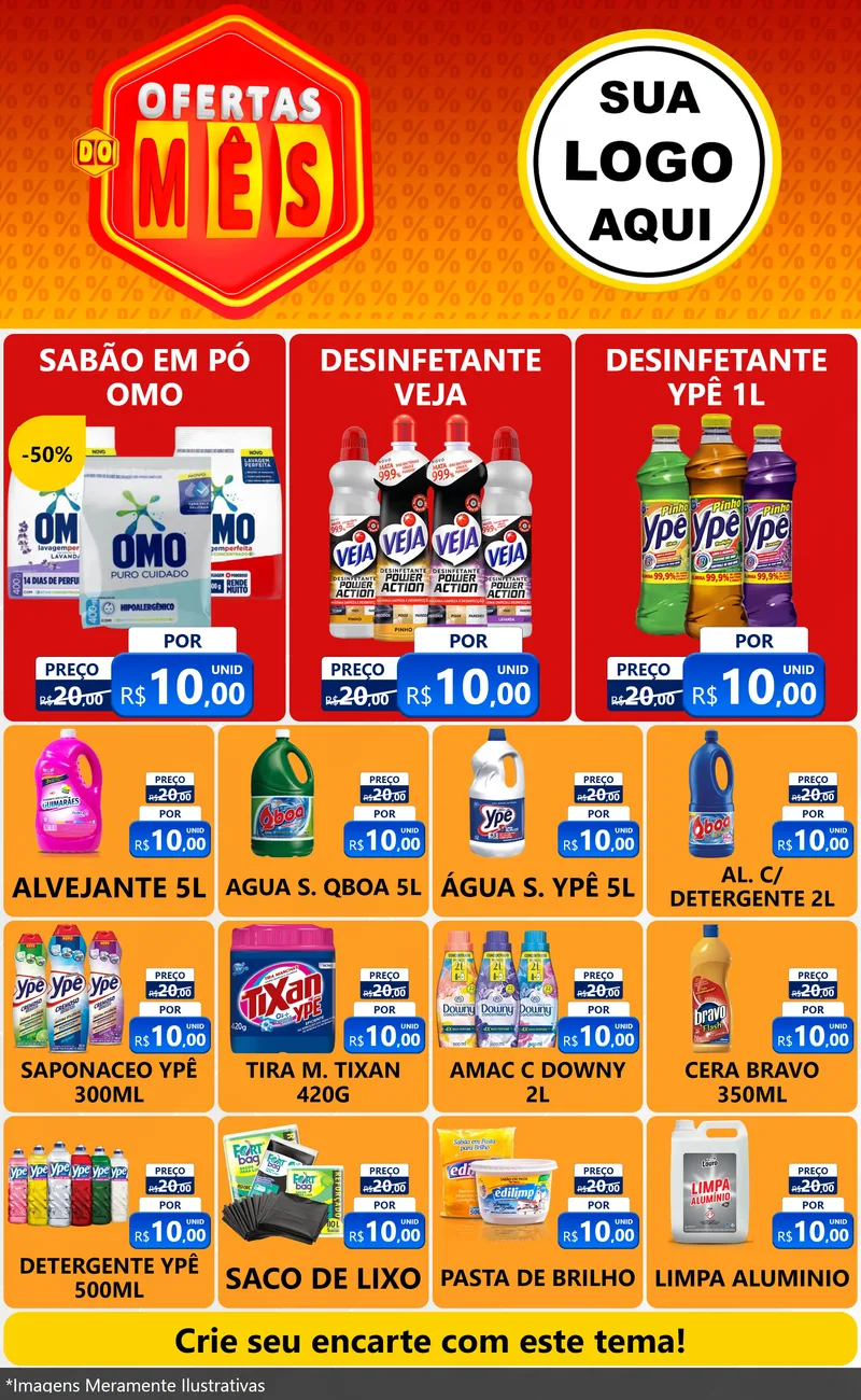 Modelo de Encarte para Encarte Grande com o tema Ofertas do Mês para Produtos de Limpeza