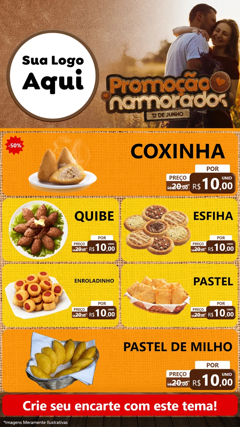 Modelo de TV para TV Vertical com o tema Promoção Namorados para Salgadaria