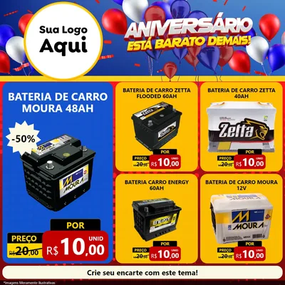 Modelo de Rede Social para Feed Facebook com o tema Aniversário para Baterias Elétricas