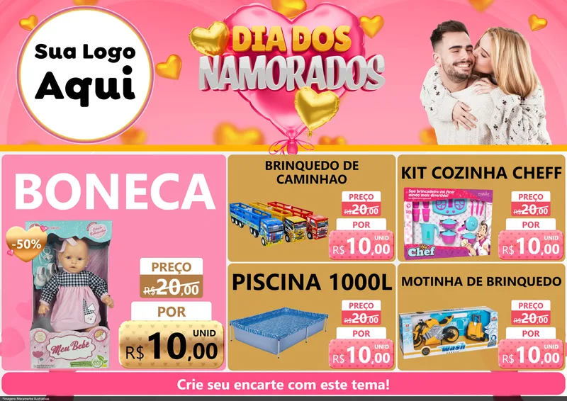 Modelo de Encarte para Encarte A4 Horizontal com o tema Dia dos Namorados para Brinquedos