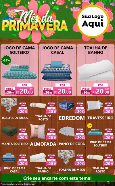 Modelo de Encarte para Encarte Grande com o tema Mês da Primavera para Cama, Mesa e Banho