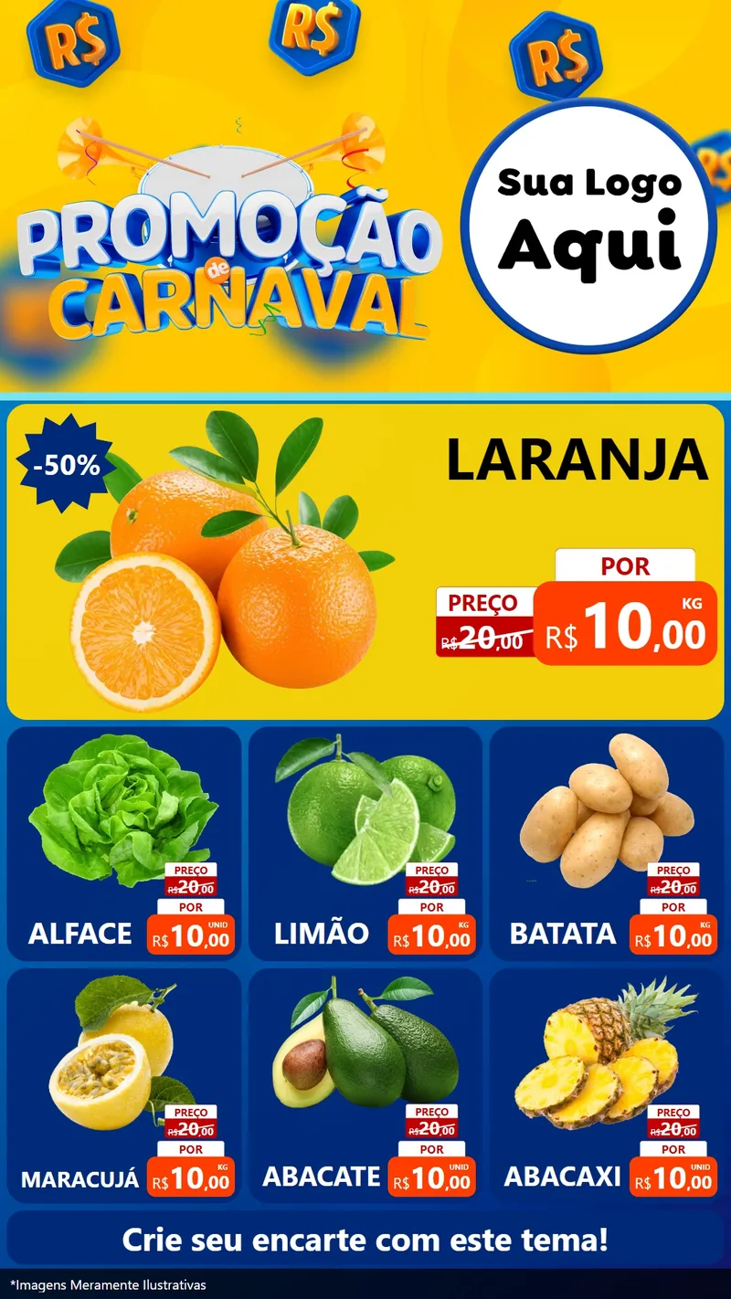 Modelo de Rede Social para Stories com o tema Promoção de Carnaval para Hortifrúti