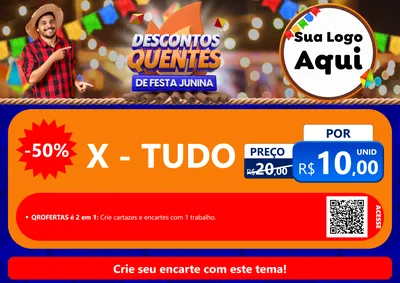 Modelo de Cartaz para Cartaz A4 Horizontal com o tema Descontos Quentes de Festa Junina para Hamburgueria