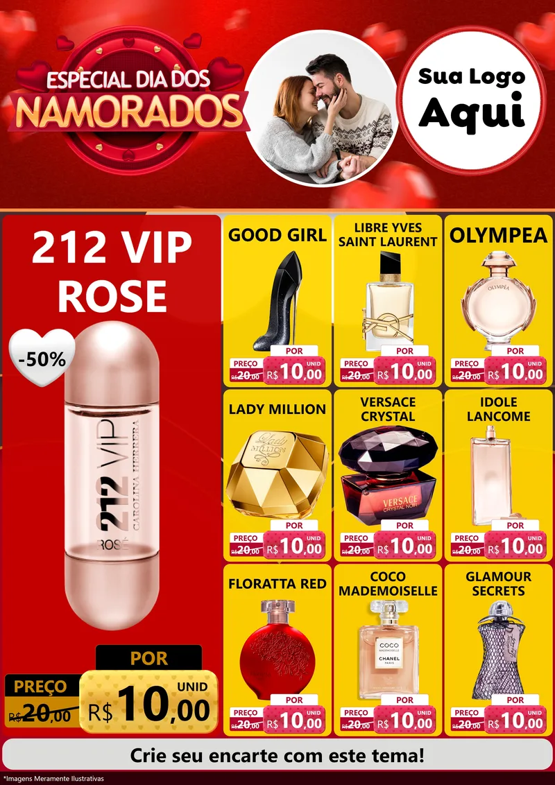 Modelo de Encarte para Encarte A4 Vertical com o tema Especial Dia Dos Namorados para Perfumes