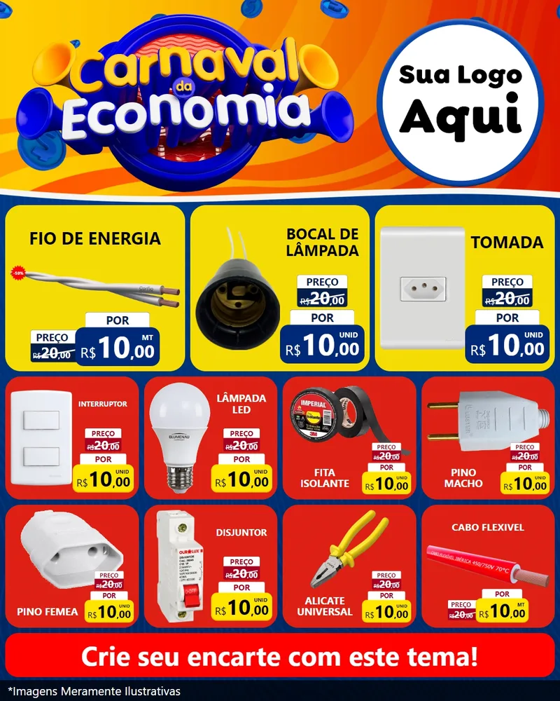 Modelo de Rede Social para Feed Instagram com o tema Carnaval da Economia para Materiais Elétricos