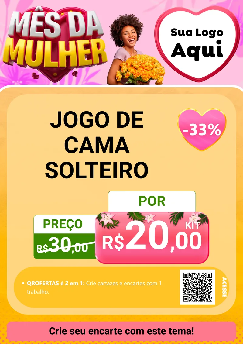 Modelo de Cartaz para Cartaz A4 Vertical com o tema Mês da Mulher para Cama, Mesa e Banho