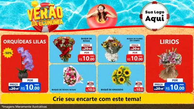 Modelo de TV para TV Horizontal com o tema Verão da Economia para Floricultura e jardim