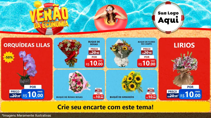 Modelo de TV para TV Horizontal com o tema Verão da Economia para Floricultura e jardim