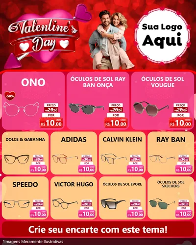 Modelo de Rede Social para Feed Instagram com o tema Valentine's Day para Óticas