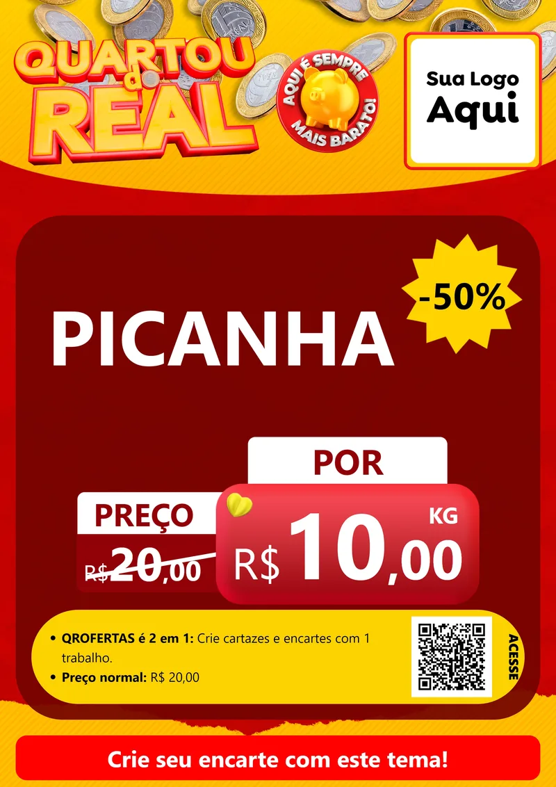 Modelo de Cartaz para Cartaz A4 Vertical com o tema Quartou do Real para Açougue