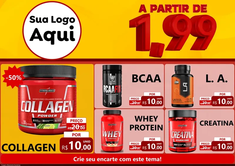 Modelo de Encarte para Encarte A4 Horizontal com o tema A Partir de Um e Noventa e Nove - 1,99 para Suplementos alimentares