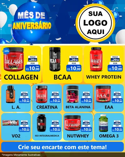 Modelo de Rede Social para Feed Instagram com o tema Mês de Aniversário para Suplementos alimentares