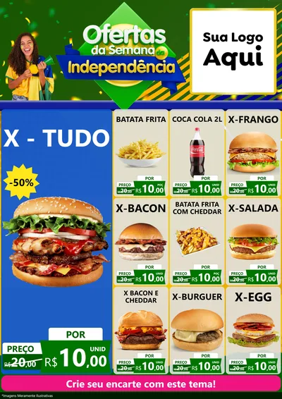 Modelo de Encarte para Encarte A4 Vertical com o tema Ofertas da Semana da Independência para Hamburgueria