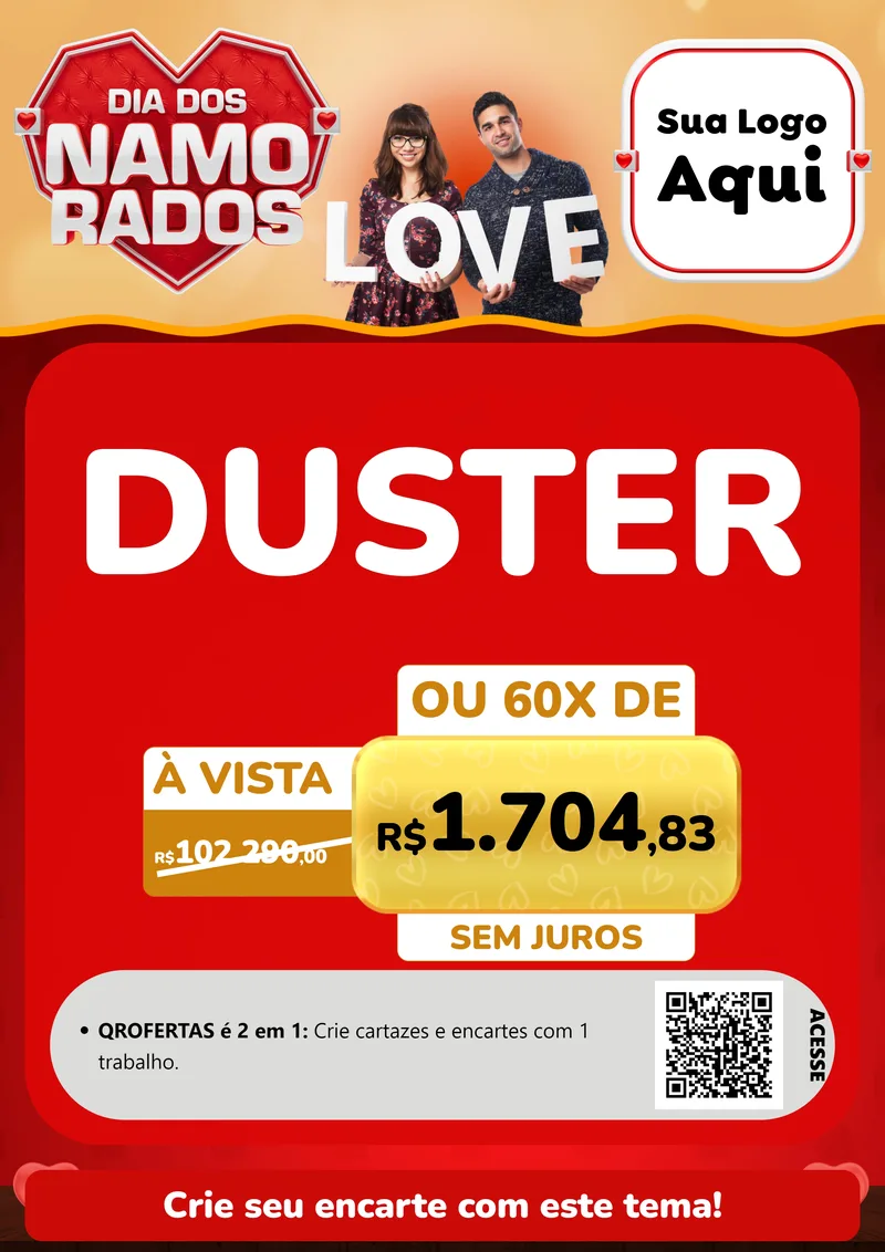 Modelo de Cartaz para Cartaz A4 Vertical com o tema Dia dos Namorados para Concessionaria de Carros