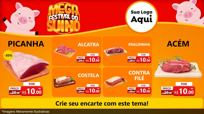 Modelo de TV para TV Horizontal com o tema Mega Festival do Suíno para Açougue