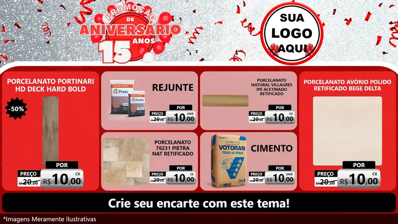 Modelo de TV para TV Horizontal com o tema Promoção de Aniversário - 15 Anos para Pisos e revestimentos