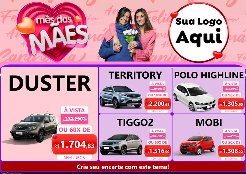 Modelo de Encarte para Encarte A4 Horizontal com o tema Mês Das Mães para Concessionaria de Carros