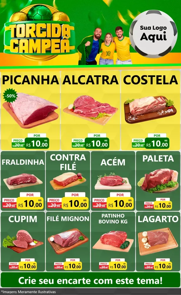 Modelo de Encarte para Encarte Grande com o tema Torcida Campeã - Copa para Açougue