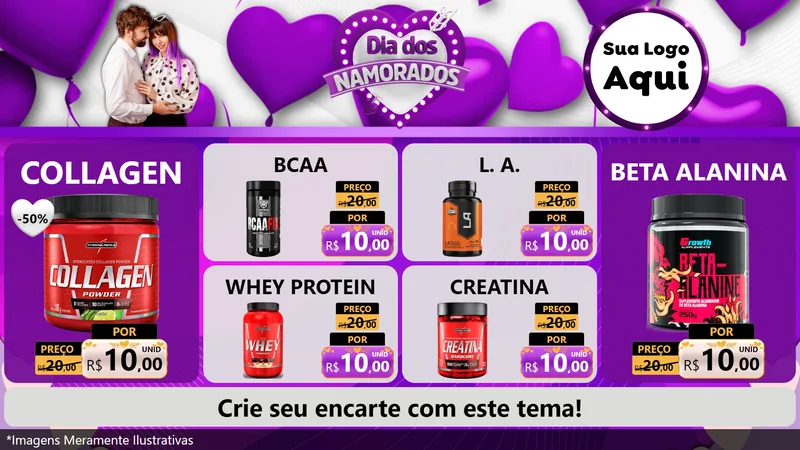 Modelo de TV para TV Horizontal com o tema Dia dos Namorados para Suplementos alimentares