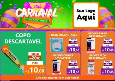 Modelo de Encarte para Encarte A4 Horizontal com o tema Pré-Carnaval Com Economia para Embalagens