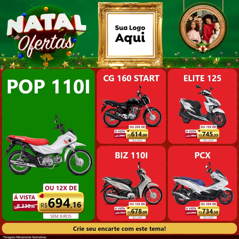 Modelo de Rede Social para Feed Facebook com o tema Natal de Ofertas para Concessionaria de Motos