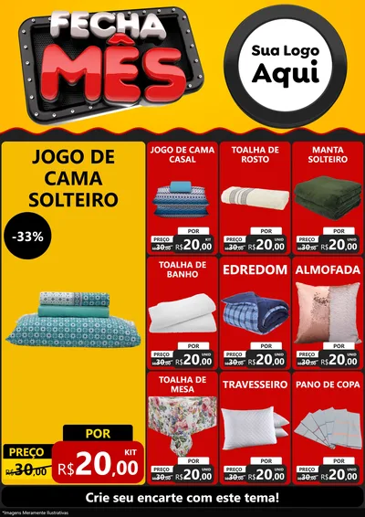 Modelo de Encarte para Encarte A4 Vertical com o tema Fecha Mês para Cama, Mesa e Banho