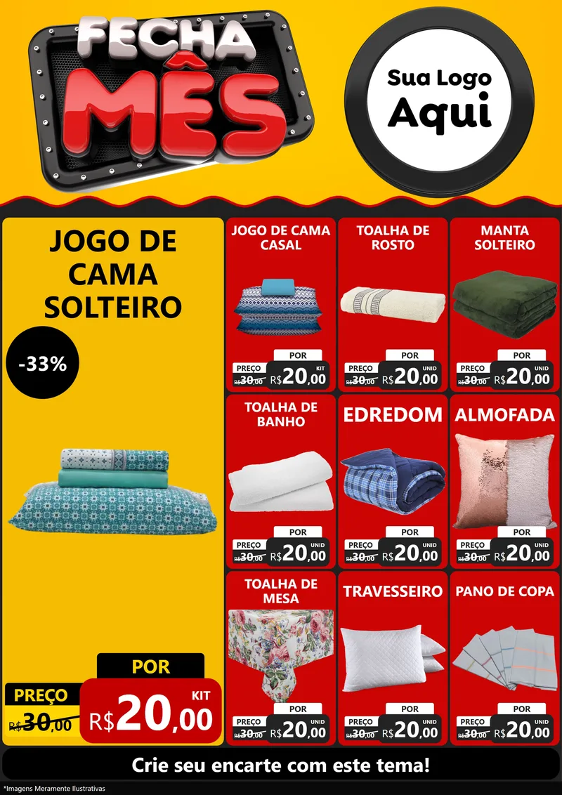 Modelo de Encarte para Encarte A4 Vertical com o tema Fecha Mês para Cama, Mesa e Banho