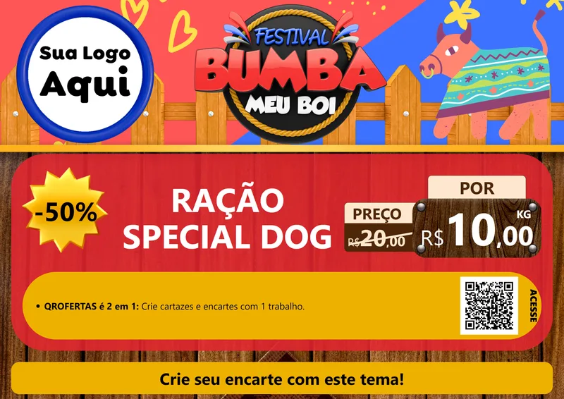 Modelo de Cartaz para Cartaz A4 Horizontal com o tema Festival Bumba Meu Boi para Pet Shop
