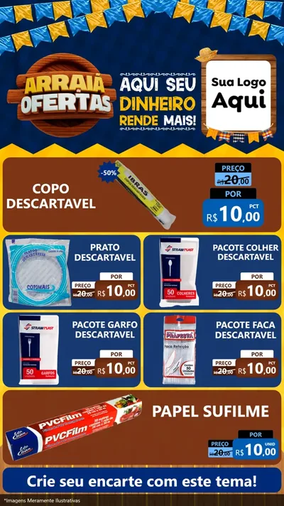 Modelo de TV para TV Vertical com o tema Arraiá de Ofertas - Junina para Embalagens