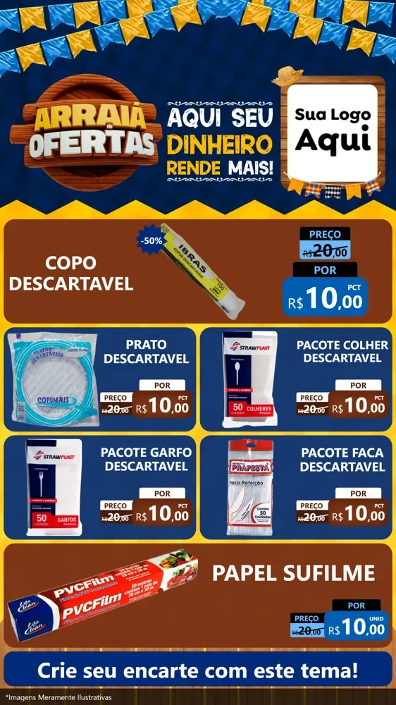 Modelo de TV para TV Vertical com o tema Arraiá de Ofertas - Junina para Embalagens