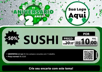 Modelo de Cartaz para Cartaz A4 Horizontal com o tema Promoção de Aniversário - 2 Anos para Comida japonesa