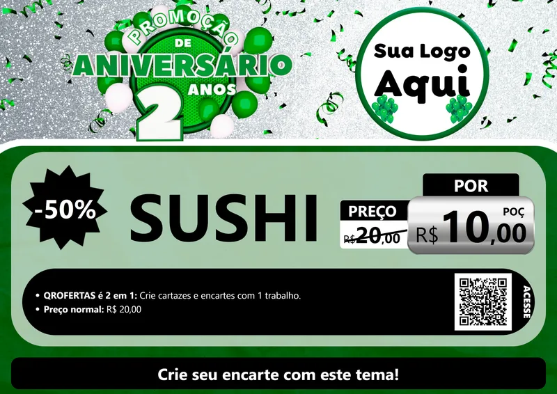 Modelo de Cartaz para Cartaz A4 Horizontal com o tema Promoção de Aniversário - 2 Anos para Comida japonesa