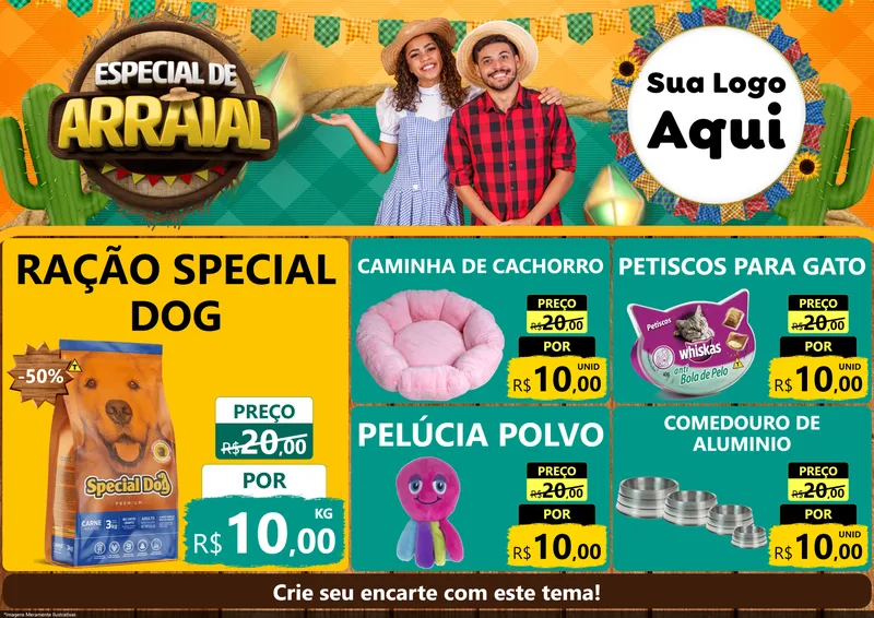 Modelo de Encarte para Encarte A4 Horizontal com o tema Especial De Arraial para Pet Shop