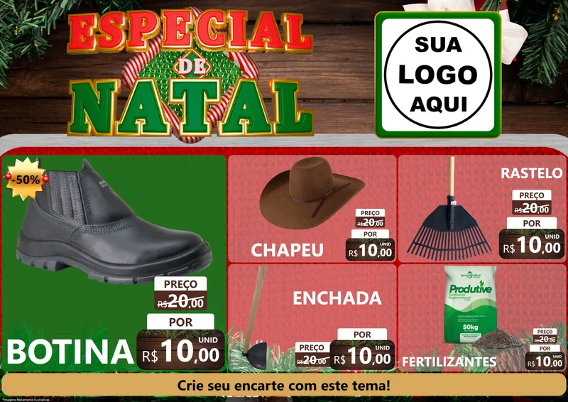 Modelo de Encarte para Encarte A4 Horizontal com o tema Especial de Natal para Agropecuária