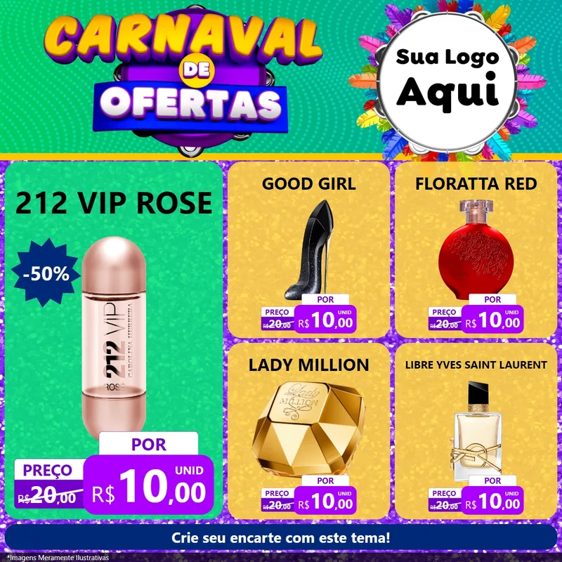 Modelo de Rede Social para Feed Facebook com o tema Carnaval de Ofertas para Perfumes