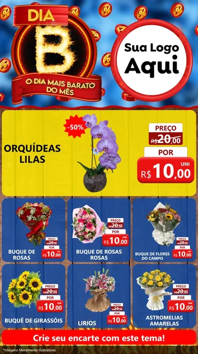 Modelo de Rede Social para Stories com o tema Dia B - O Dia Mais Barato Do Mês para Floricultura e jardim