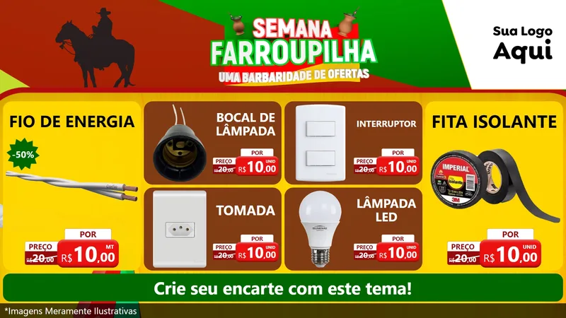 Modelo de TV para TV Horizontal com o tema Semana Farroupilha - Uma Barbaridade de Ofertas para Materiais Elétricos