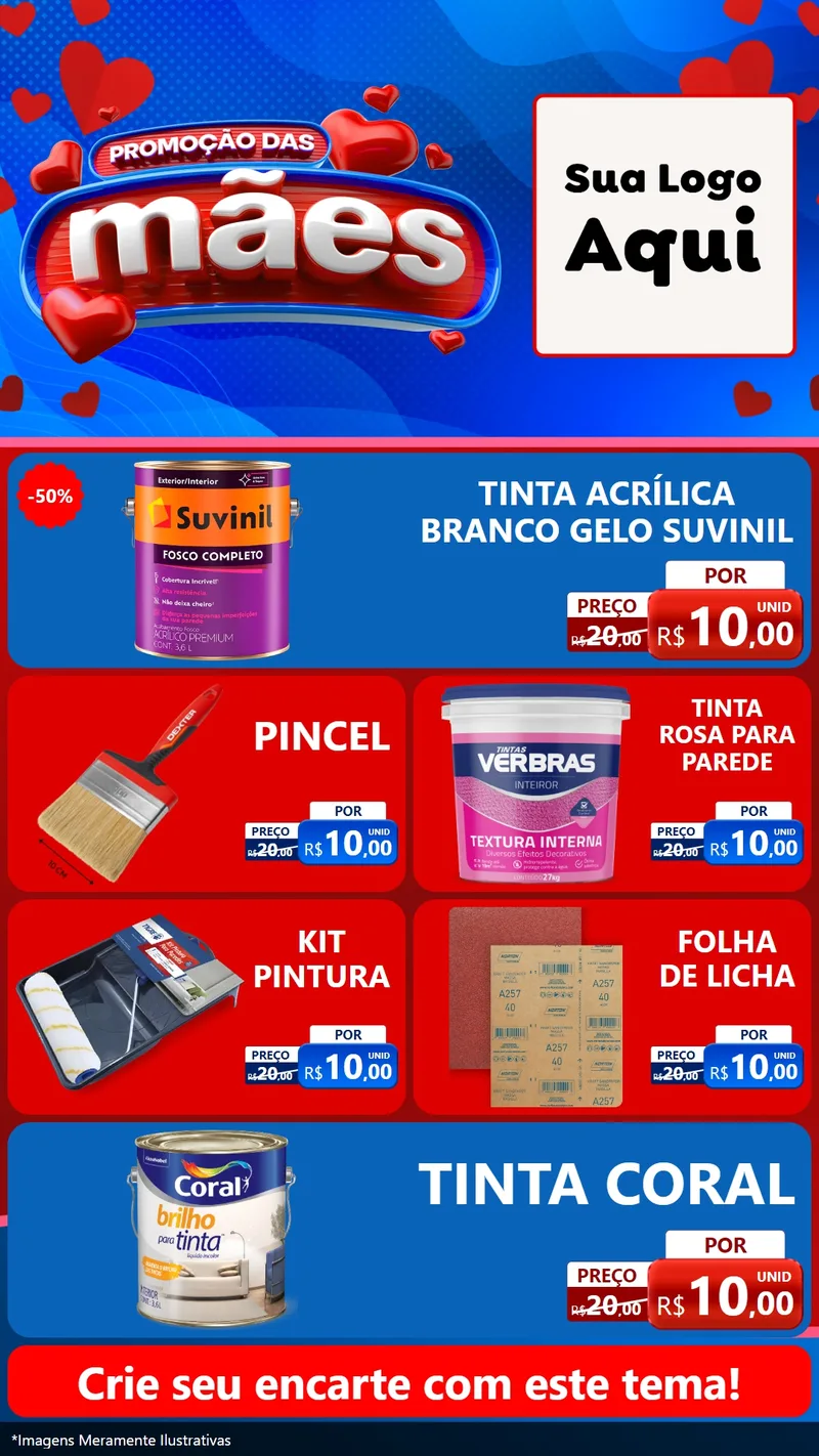 Modelo de TV para TV Vertical com o tema Promoção das Mães para Tintas e Ferramentas