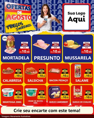 Modelo de Rede Social para Feed Instagram com o tema Ofertas de Agosto - Preços Incríveis para Frios e Laticínios