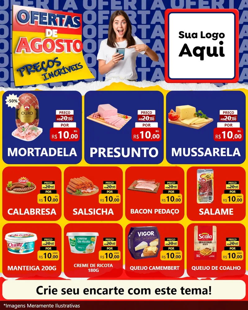 Modelo de Rede Social para Feed Instagram com o tema Ofertas de Agosto - Preços Incríveis para Frios e Laticínios