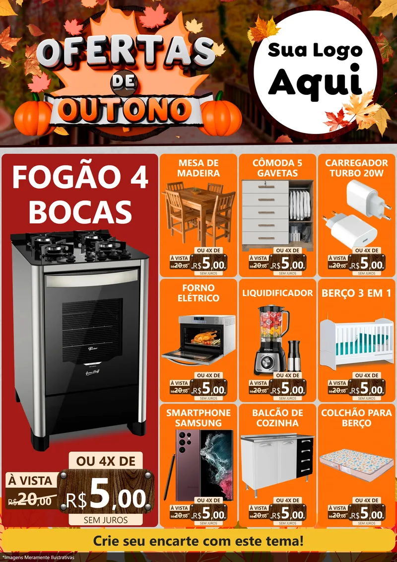 Modelo de Encarte para Encarte A4 Vertical com o tema Ofertas de Outono para Móveis e Eletro
